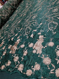 Gorgeous Green / Champagne  Bridal Wedding Floral Mesh Lace Fabric by Yard