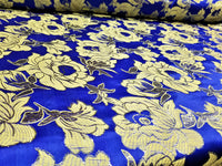 Elegant Gold Floral Royal Blue  Metallic Jacquard Brocade 60" By the Yard