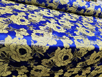 Elegant Gold Floral Royal Blue  Metallic Jacquard Brocade 60" By the Yard