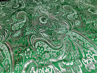 Elegant Silver Paisley Green Metallic Jacquard Brocade 60" By the Yard