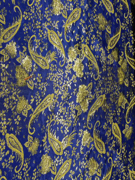 Elegant Royal Blue Gold PAisley Metallic Jacquard Brocade 60" By the Yard