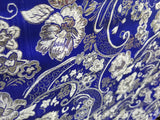 Elegant Royal Blue Silver Floral Metallic Jacquard Brocade 60" By the Yard