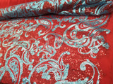 Elegant Paisley Design Turquoise/Black Bridal Lace Fabric With Sequins Embroidery By The Yard