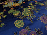 45"Width Navy Blue Multicolor Chinese Folk Tapestry Satin Brocade Fabric by Yard