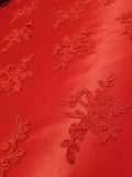 Elegant Red 50" Floral Embroidery Lace in Mesh by Yard