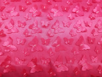 3D Butterfly Design Embroider on Fuschia Mesh Fabric - Sold By the Yard