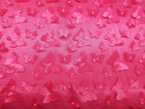 3D Butterfly Design Embroider on Fuschia Mesh Fabric - Sold By the Yard