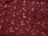 3D Butterfly Design Embroider on Burgundy Mesh Fabric - Sold By the Yard