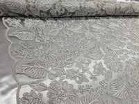 Floral New Lurex Paisley Silver Elegant Bridal Lace Fabric Embroidery By Yard