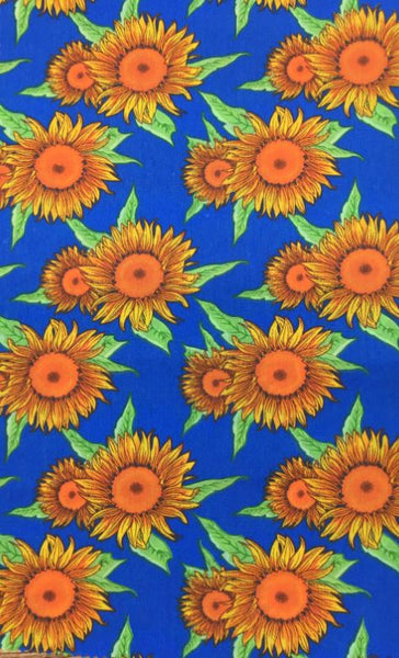 Sunflower Print Poly Cotton Fabric ( Blue ) By The Yard