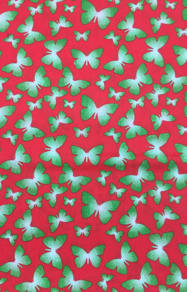 Butterfly Print Poly Cotton Fabric ( Red ) By The Yard