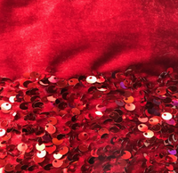 Elegant Red Sequins on Stretch Velvet With Sequins 2-way Stretch By The Yard