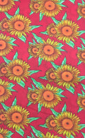 Sunflower Print Poly Cotton Fabric ( Red ) By The Yard