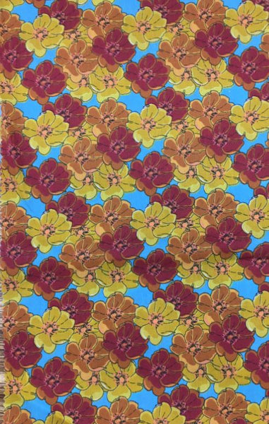 Floral Print Poly Cotton Fabric ( Blue ) By The Yard