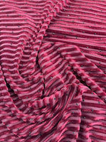 Fuschia Stripe Jacquard Silk Korea Stretch Velvet Fabric For Dress by Yard