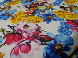 Hot Pink Yellow Blue Silver Multi Color Floral Print Stretch Velvet By Yard