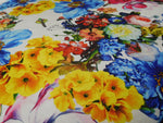 Hot Pink Yellow Blue Silver Multi Color Floral Print Stretch Velvet By Yard
