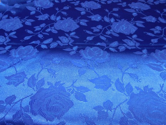 Floral Jacquard Satin Fabric Royal Blue by the Yard