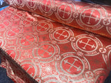 Orange Metallic Jacquard Silver Cross Design Fabric 60" Sold by the yard
