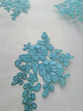 54" Aqua French Floral Design Lace in Mesh By The Yard