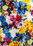 White Blue Red Yellow Green Floral Print Stretch Velvet By Yard