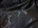 Navy Blue Floral Design Jacquard Brocade Cotton Poly Fabric Sold by Yard
