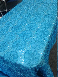 Gorgeous Aqua Floral Poly Satin Rosette with Sequins Fabric by the Yard